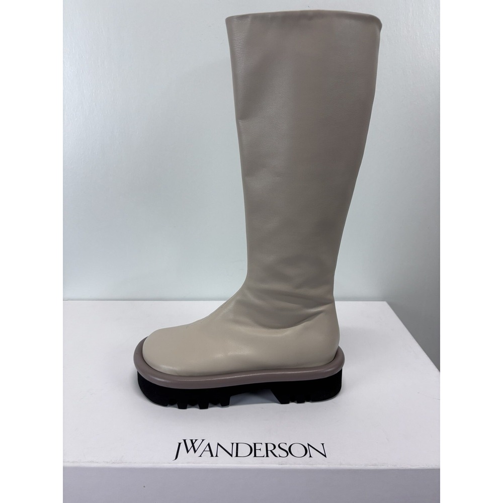 JW Anderson Bumper Boots Sz 38 US 7 Women's Knee High Taupe Sheepskin Leather